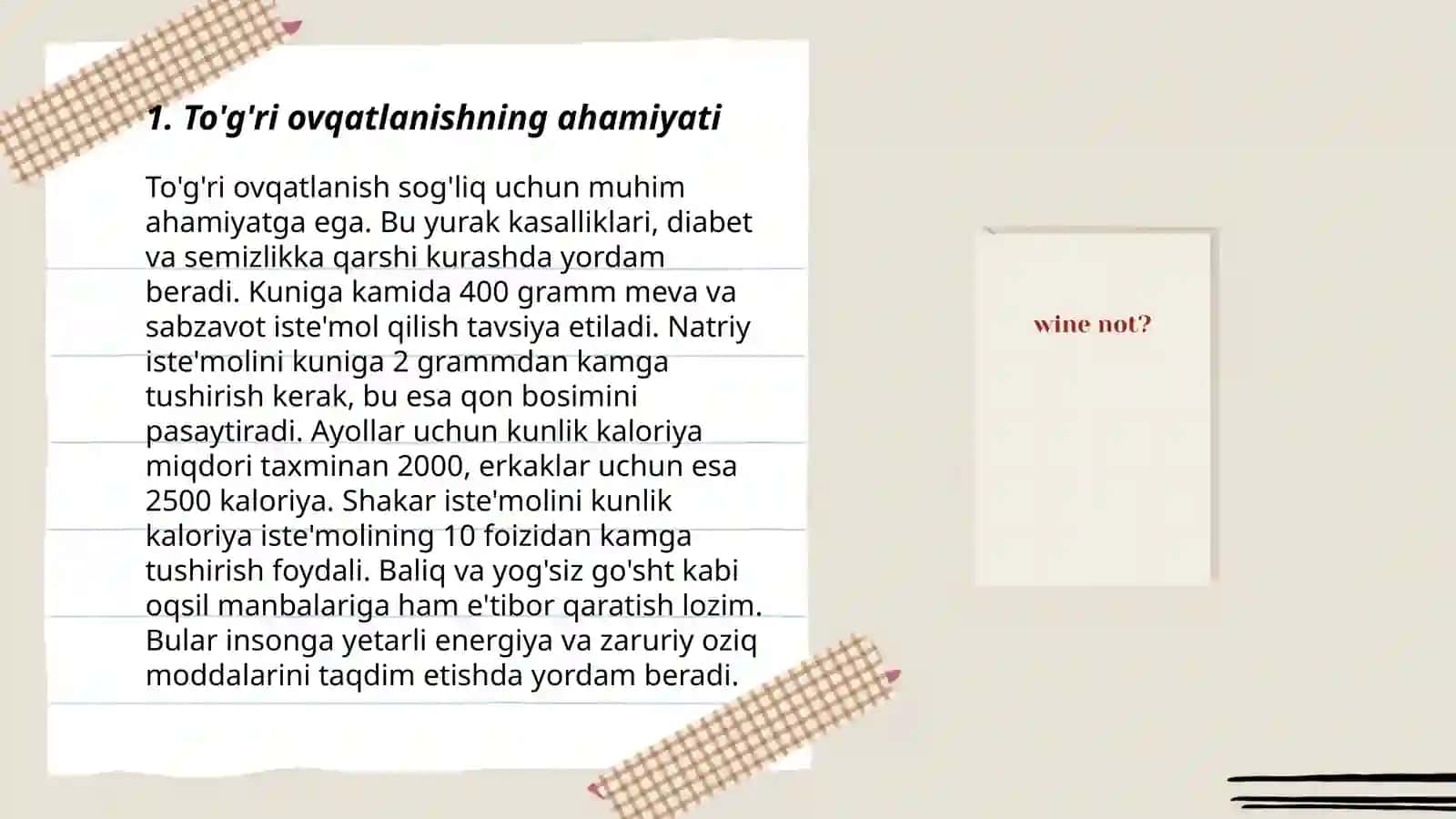 To’g’ri ovqatlanish ratsioni mavzusida slayd 3