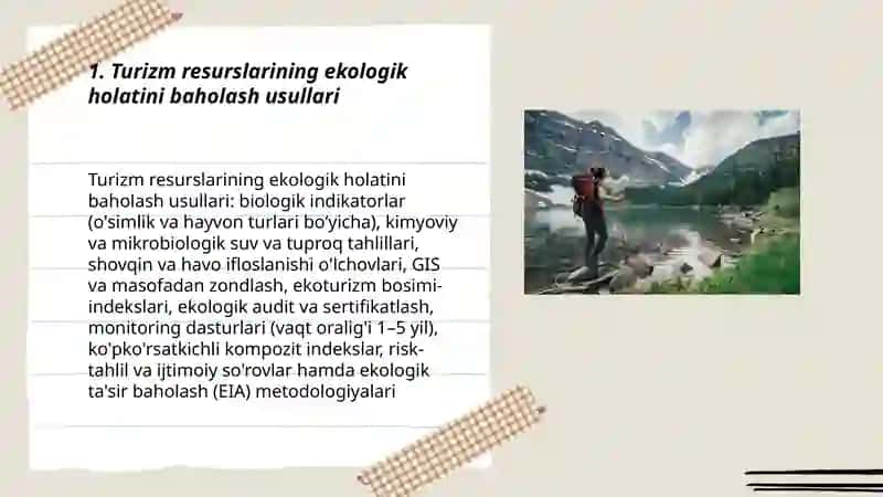 Turizm resurslarining ekologik holatini baholash usullari 3