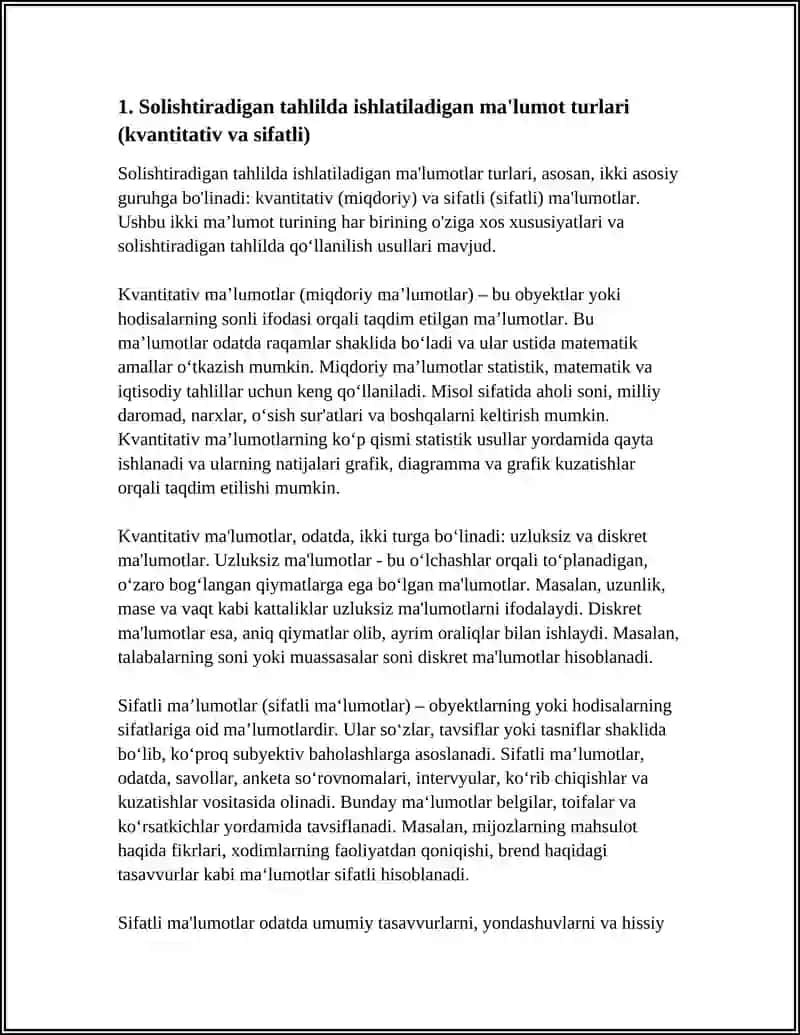 SOLISHTIRADIGAN TAHLILDA QOLLANILADIGAN AXBOROTLAR VA ULARGA QOYILADIGAN TALABLAR 3