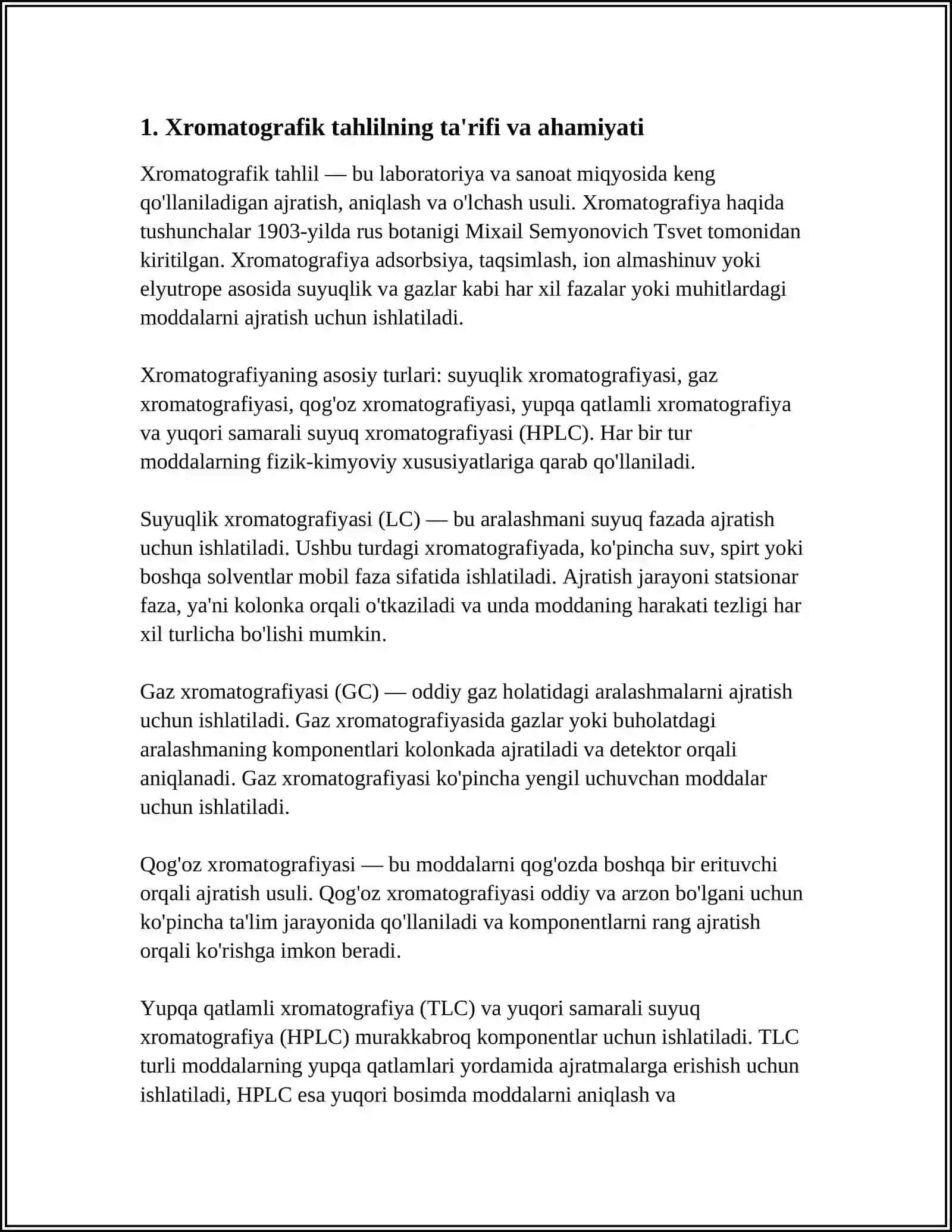 XROMATOGRAFIK TAHLIL USULLARINING ASOSIY TUSHUNCHALARI VA SINFLANISHI 3