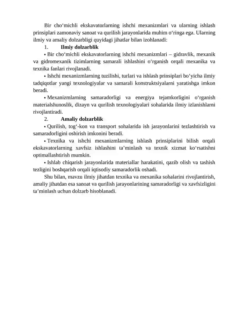 Bir cho'michli ekskavatorlarning ishchi mexanizmlari, ularning turlari va ishlash prinsipi. 3