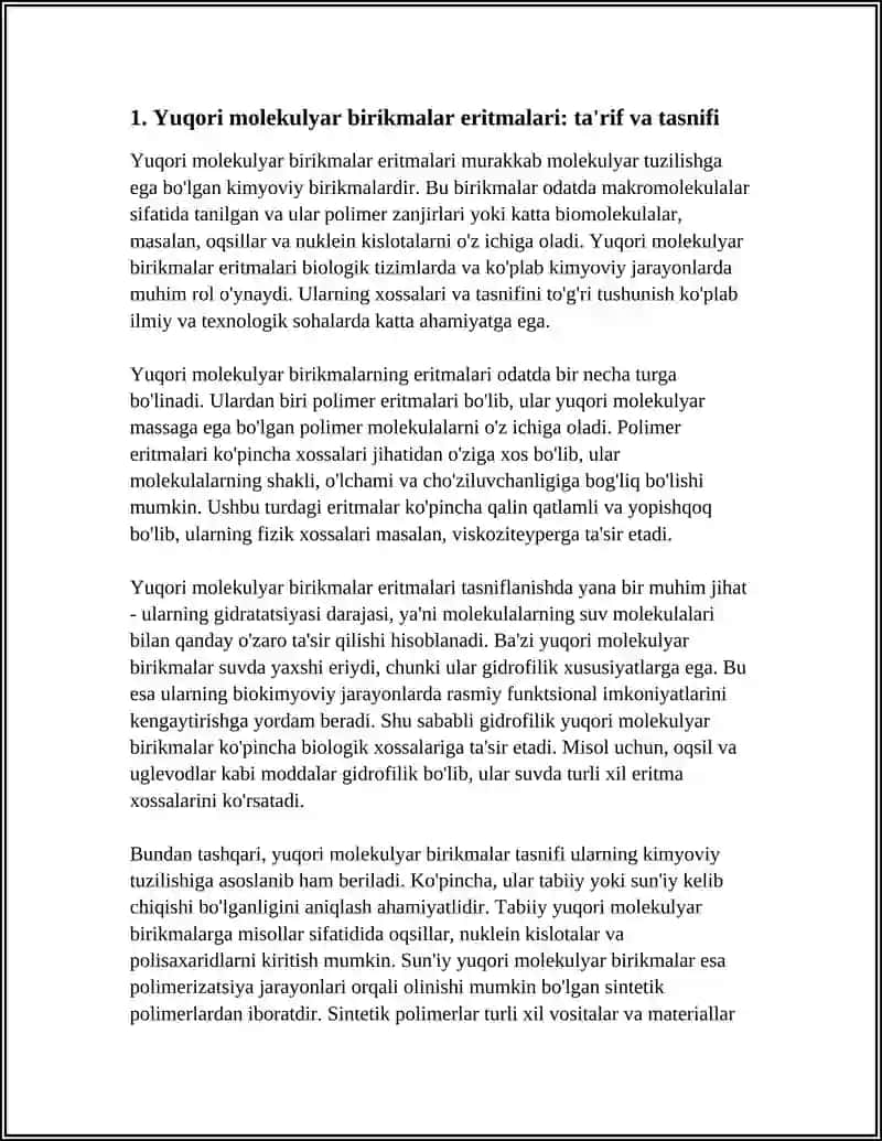 YUQORI MOLEKULYAR BIRIKMALAR ERITMALARINING XOSSALARI. QONNING BIOLOGIK XOSSALARI 3
