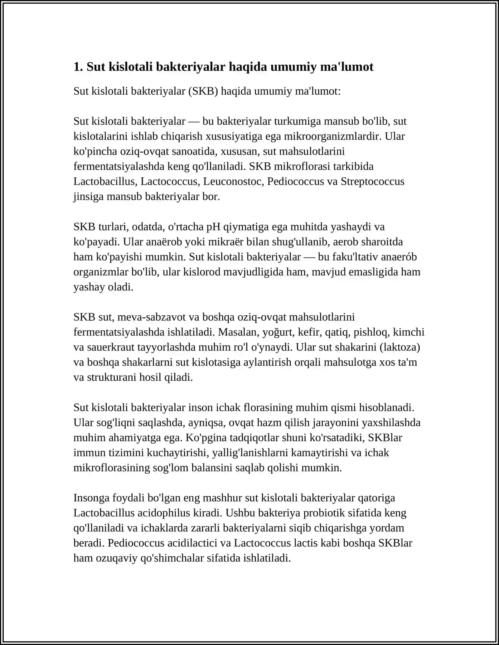 SUT KISLOTALI BAKTERIYALARI ISHLAB CHIQARISHLARDA QOʻLLANILISHI 3