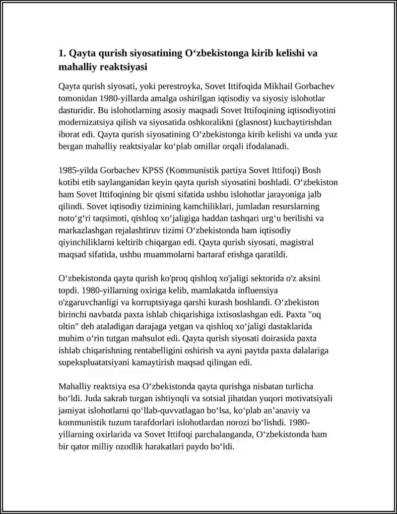 "QAYTA QURISH" YILLARIDA OʻZBEKISTONDAGI IJTIMOIY-SIYOSIY VAZIYAT 3
