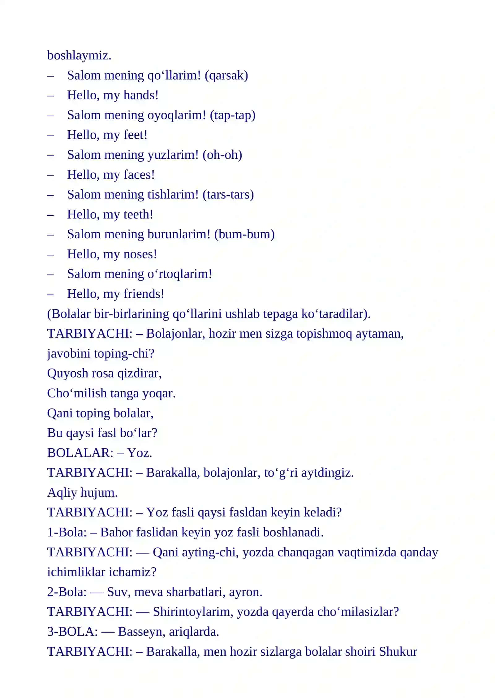 Yoz o‘tdi soz KATTA GURUH BOLALARI UCHUN MASHG’ULOT ISHLANMA  YOZ DAVRI UCHIN 3
