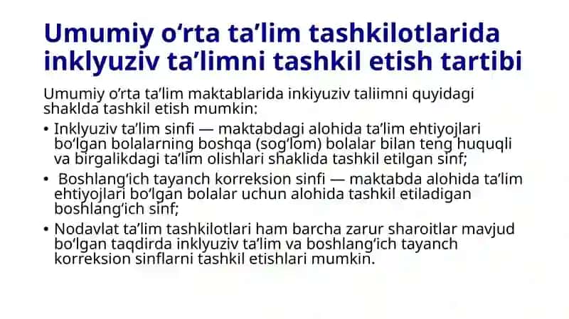 O'zbekistonda inklyuziv ta'limni rivojlantirish konsepsiyasi. Huquqiy masalalar 3