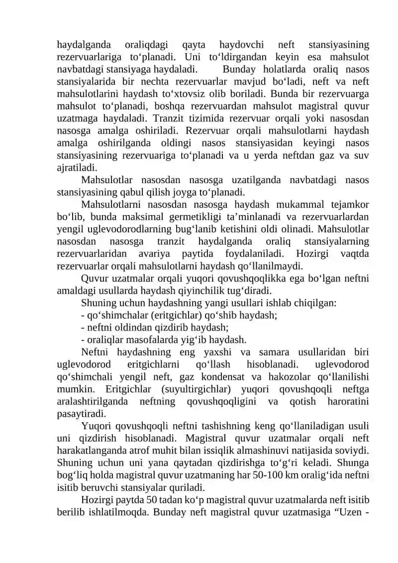 NEFTNI HAYDASH UCHUN QUVURUZATMALARNING GIDRAVLIK HISOBI 3