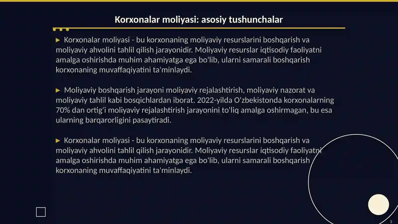 Iqtisodiy va tadbirkorlik tarbiyasida Korxonalar moliyasi va moliyaviy ahvolini baholash 3