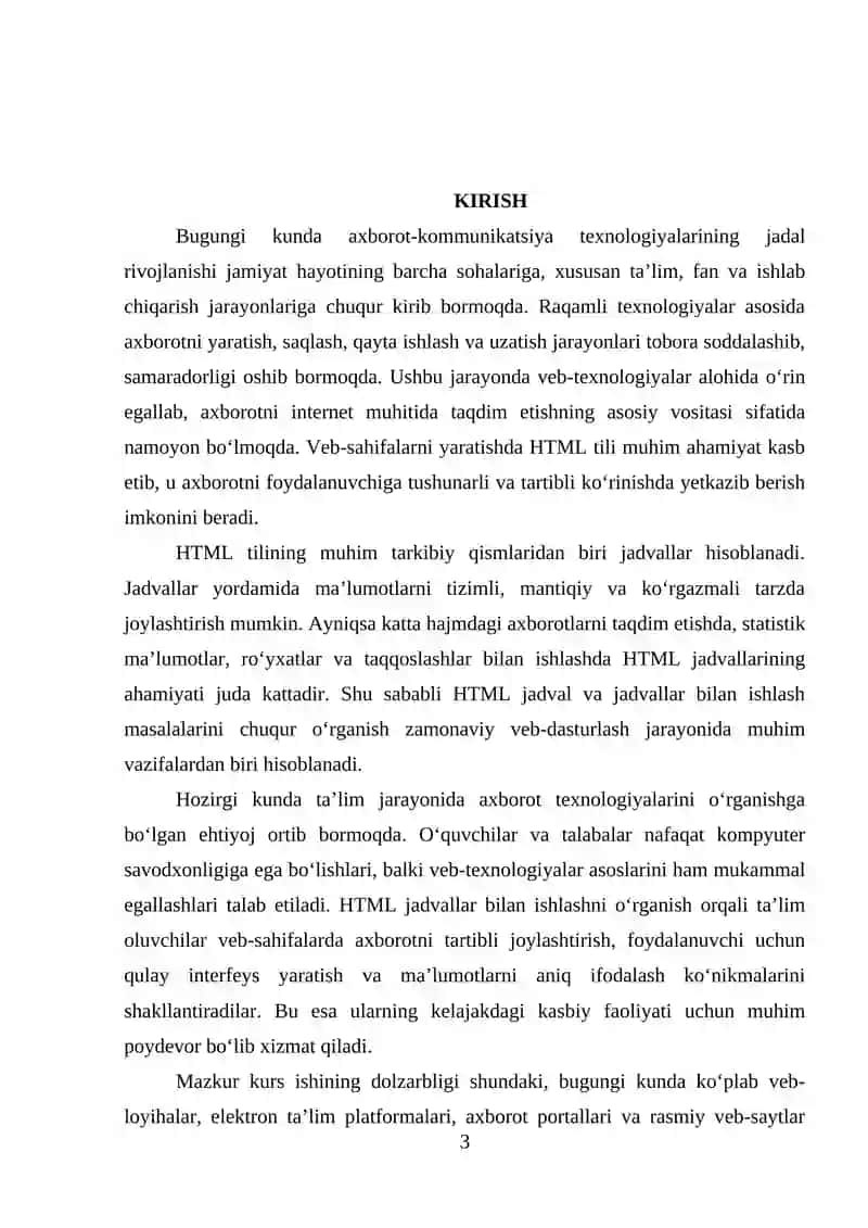 HTML JADVAL VA JADVALLAR BILAN ISHLASH 3