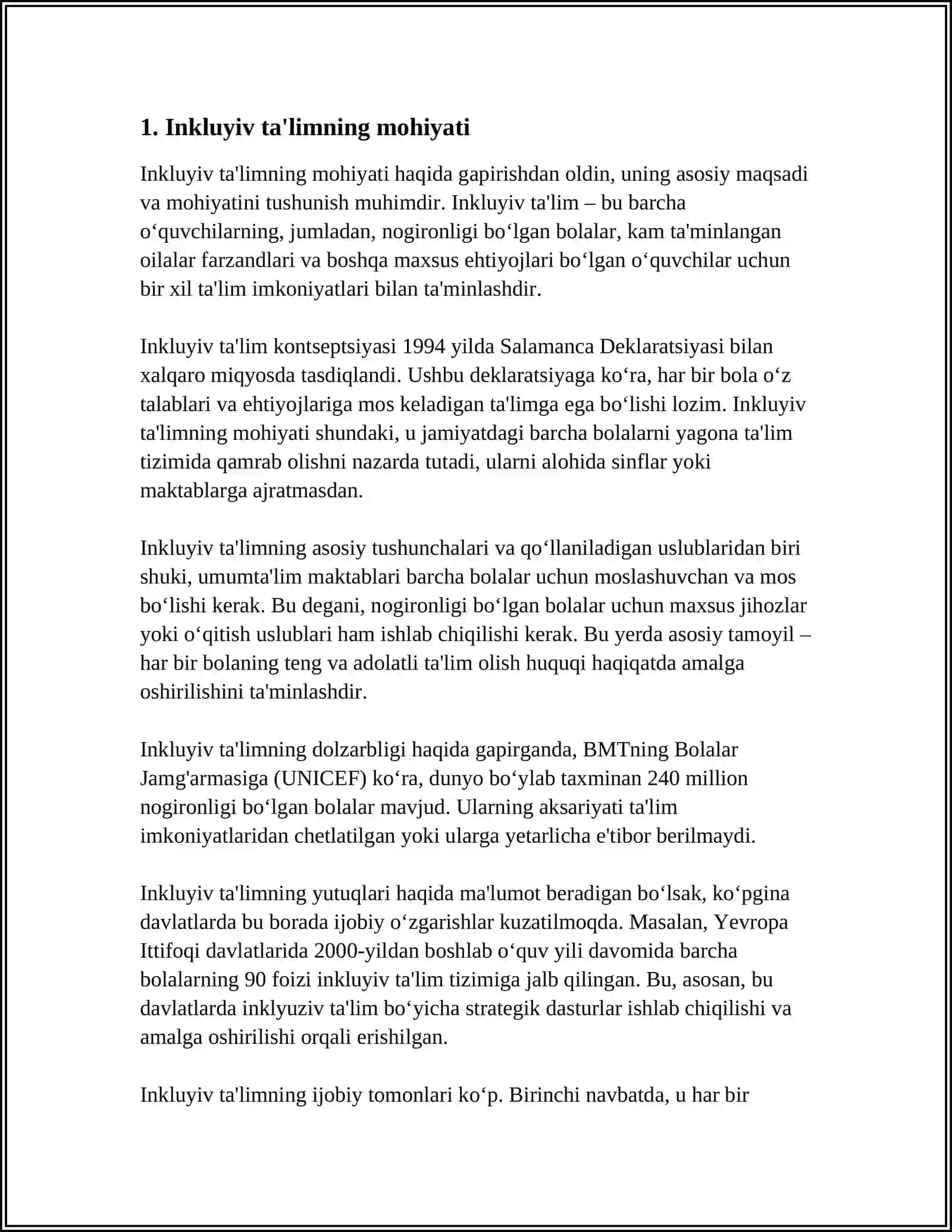 INKLYUZIV TA'LIMNI AMALGA OSHIRISH JARAYONI ALOHIDA TA'LIM EHTIYOJLARI BO'LGAN BOLANING SHAXSINI RIVOJLANISHINING XUSUSIYATLARI 3