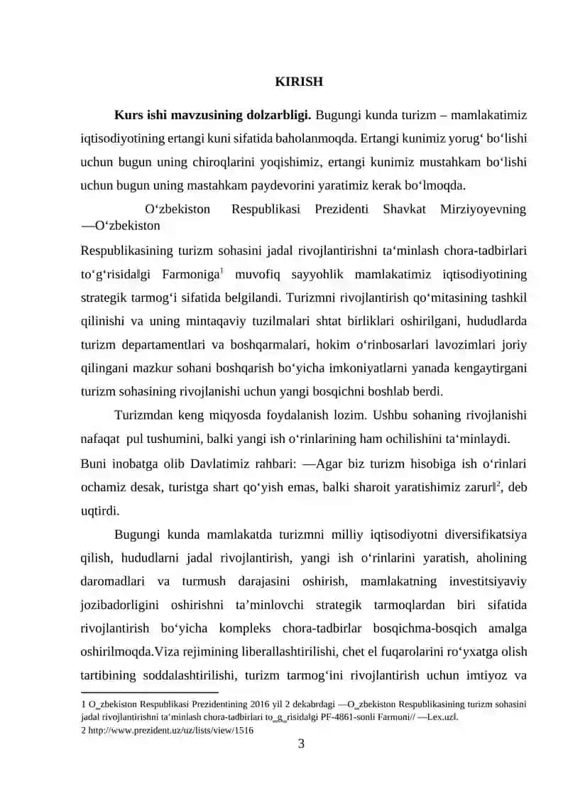 O’zbekiston turizim rivojlanishining statistik ko’rsatkichlari va tahlili 3