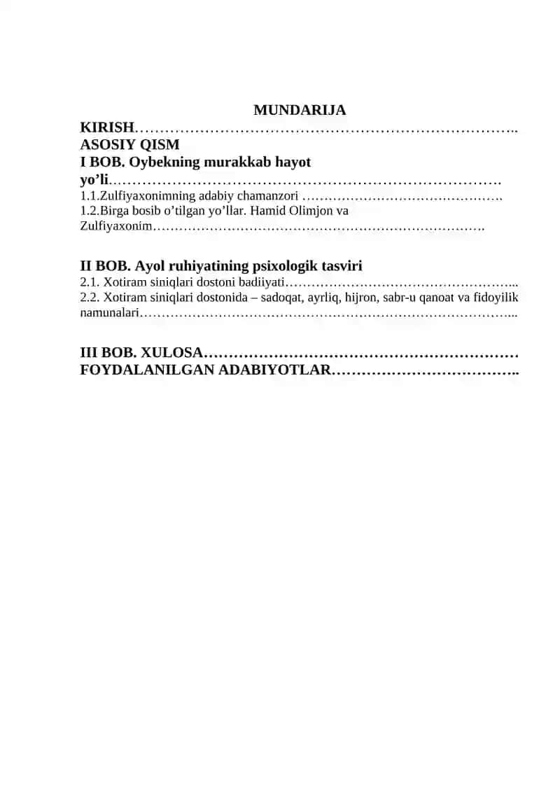 Zulfiyaning “Xotiram siniqlari” dostoni ayol ruhiyati mavzusidagi KURS ISHI 3