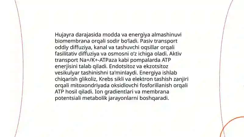 Modda va energiya almashinuvi fizalogiyasi 3
