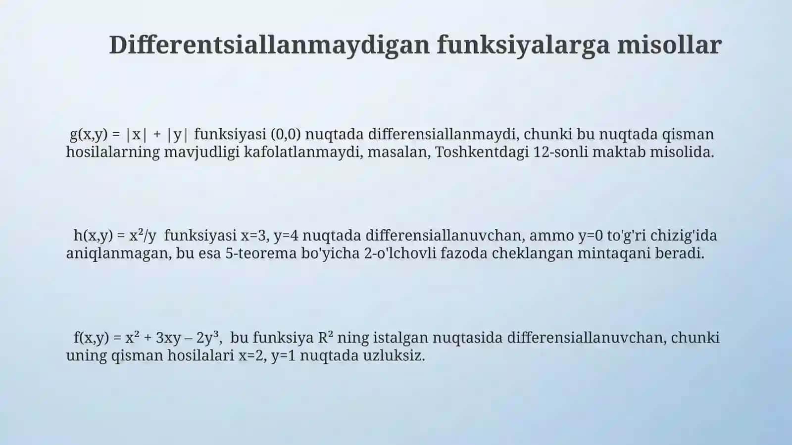 Koʻp oʻzgaruvchili funktsiyaning xususiy hosilasi va differensiallanuvchiligi 3
