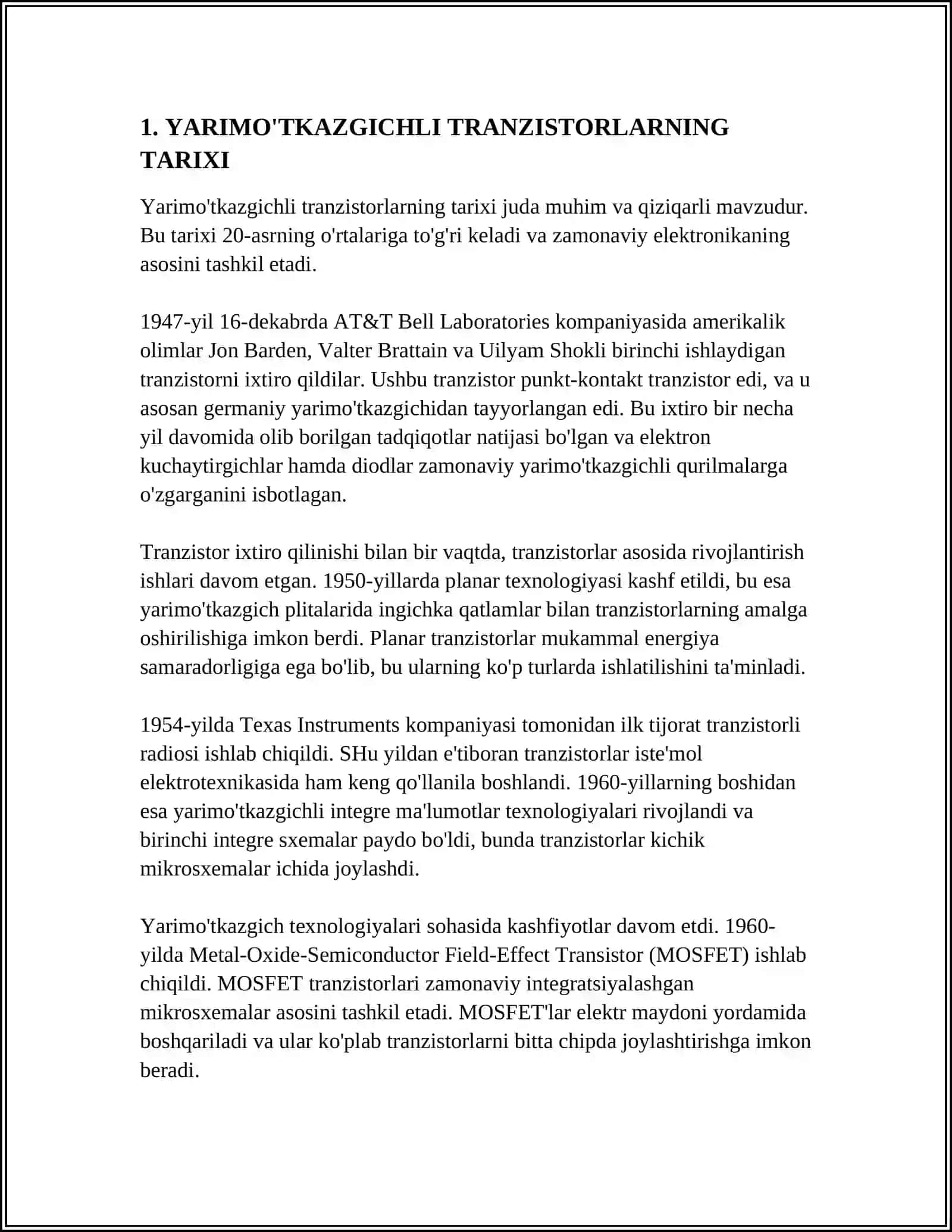 MUSTAQIL ISH Mavzu: YARIMO'TKAZGICHLI TRANZISTOR 3