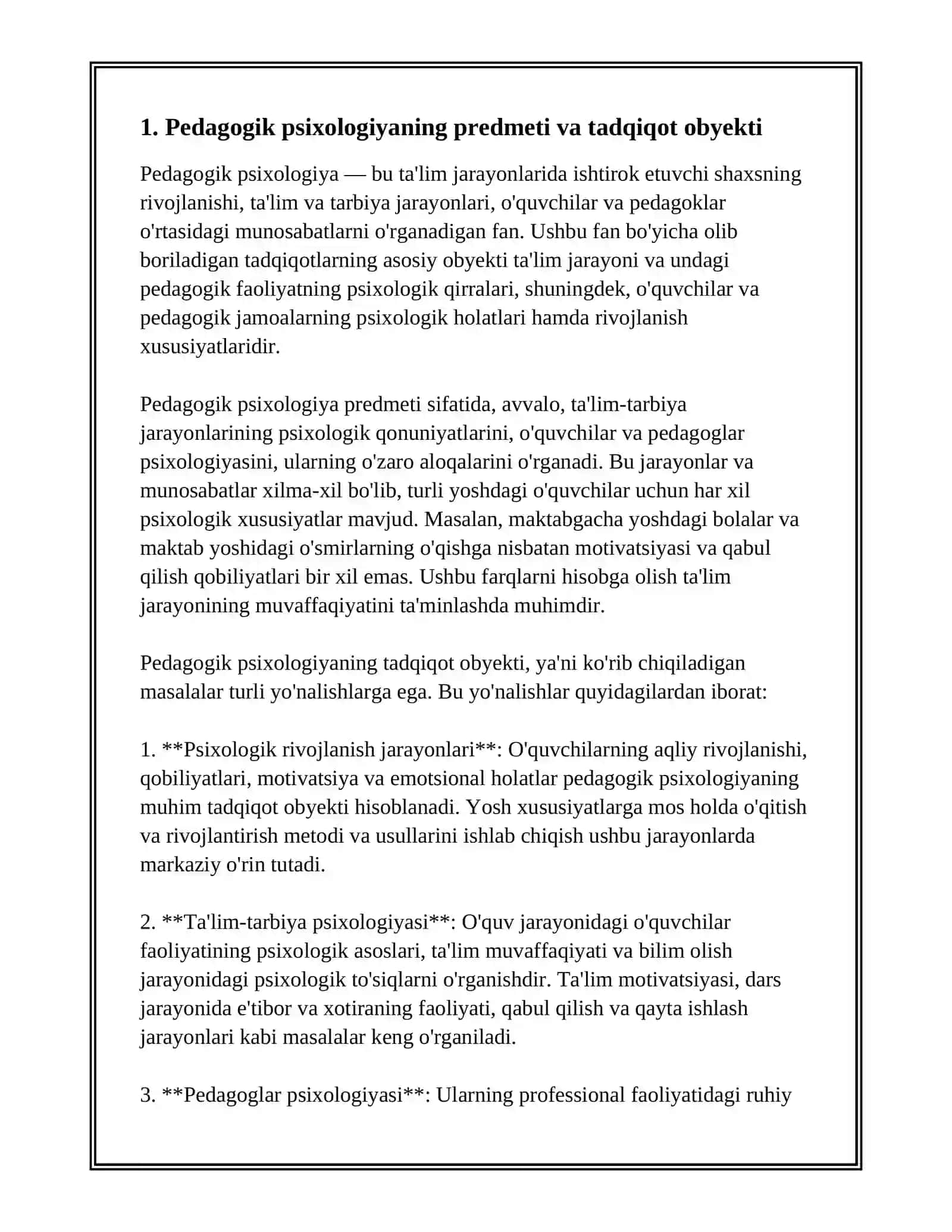 Pedagogik psixologiya, predmet, tuzilma, muammolar 3