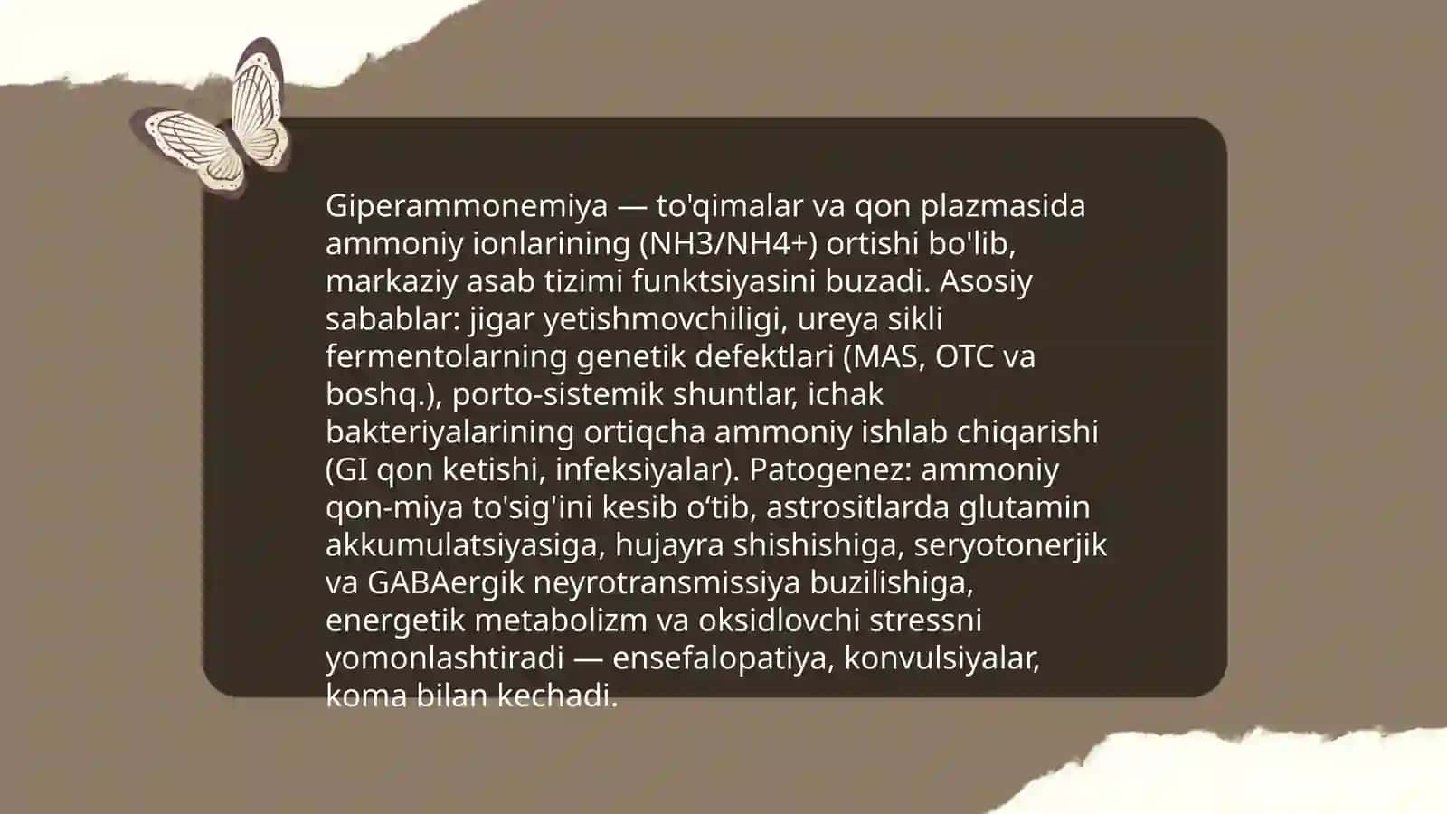 Giperammonemiya turlari, tashxis qo‘yishdagi kilinik ahamiyati 3