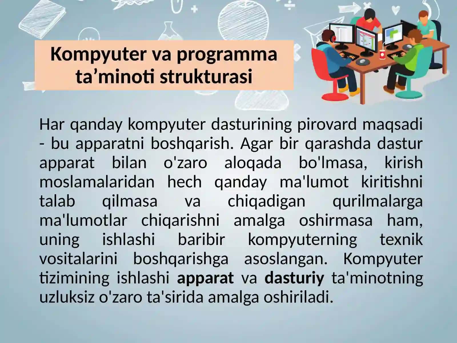 Kompyuter va uning programma ta’minoti. Dasturlash tillarining klassifikatsiyasi.Dasturlash texnologiyalari va algoritmlash asoslari 3