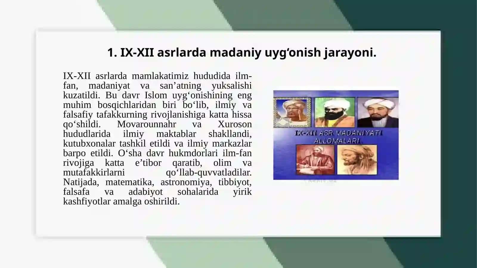IX-XII asrlarda madaniy uygʻonish 3