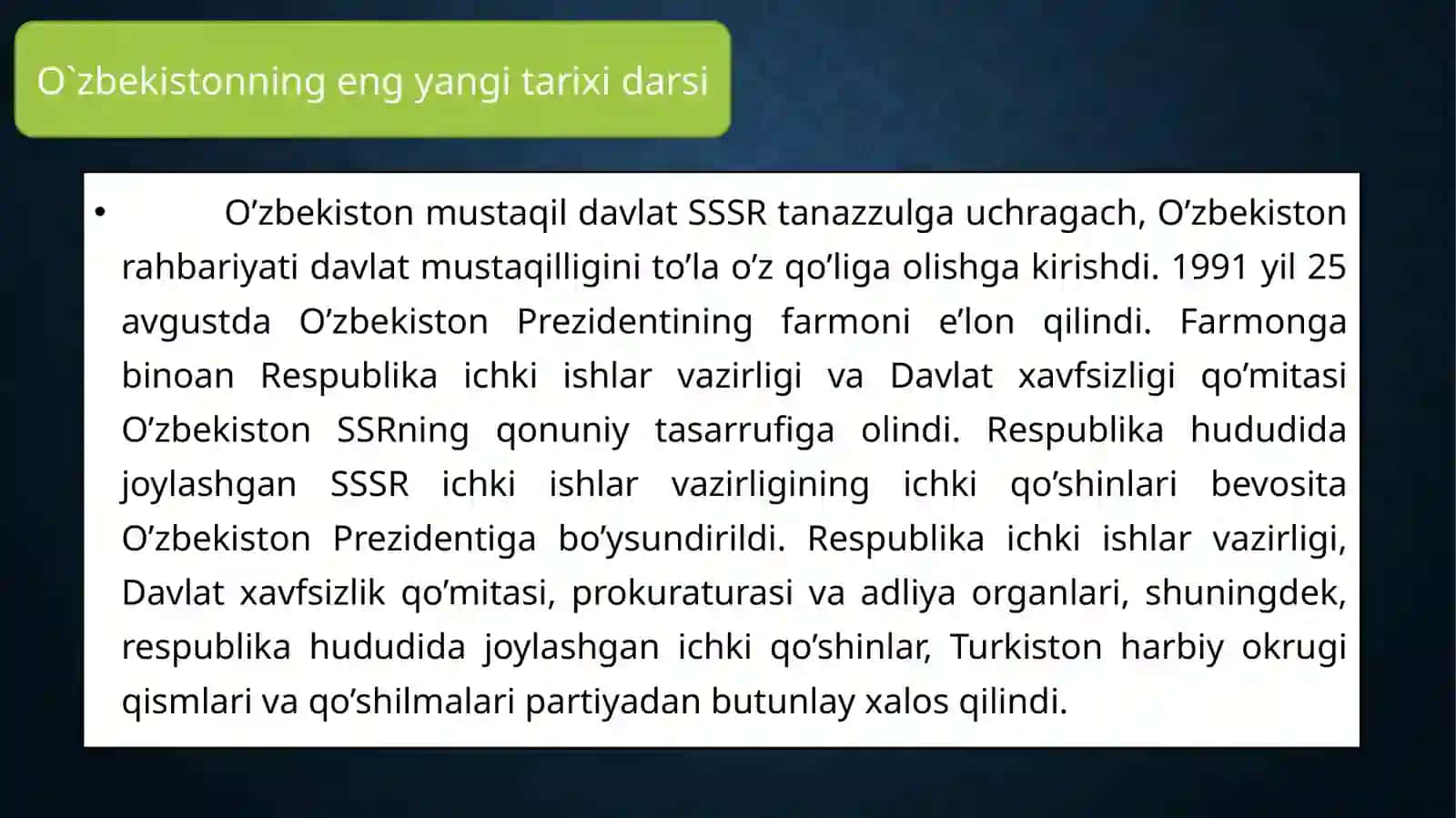 O’zbekistonning eng yangi tarixi darsi 3