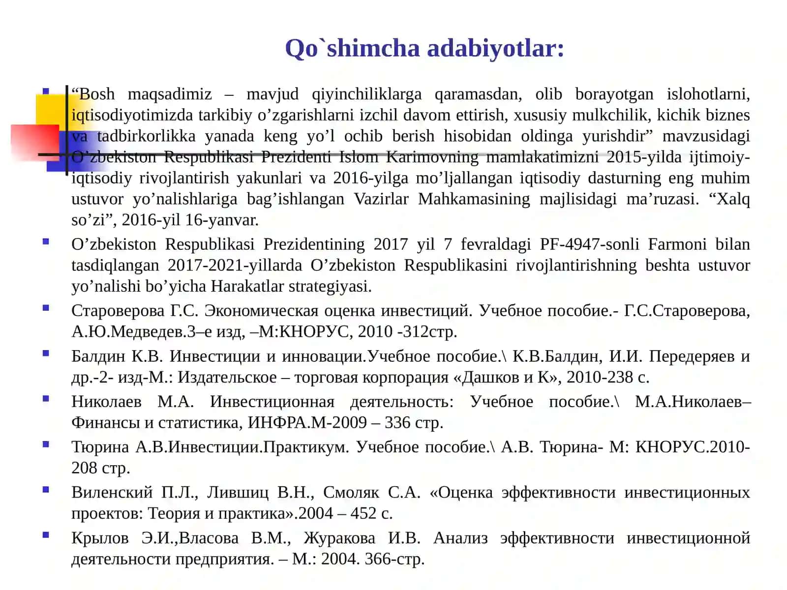 INVESTITSIYA LOYIHALARI TAHLILI 3