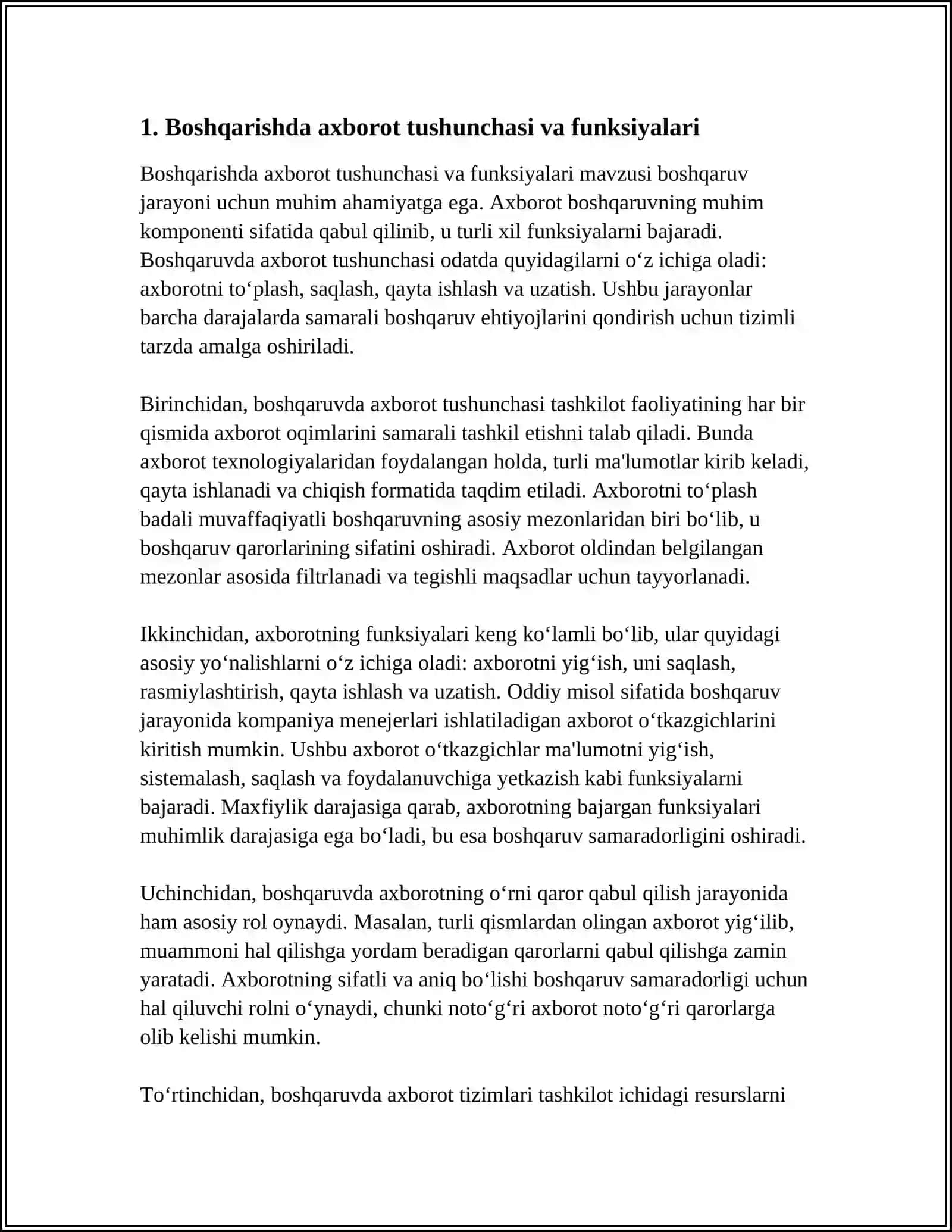 BOSHQARISHDA AXBOROTNING O‘RNI 3