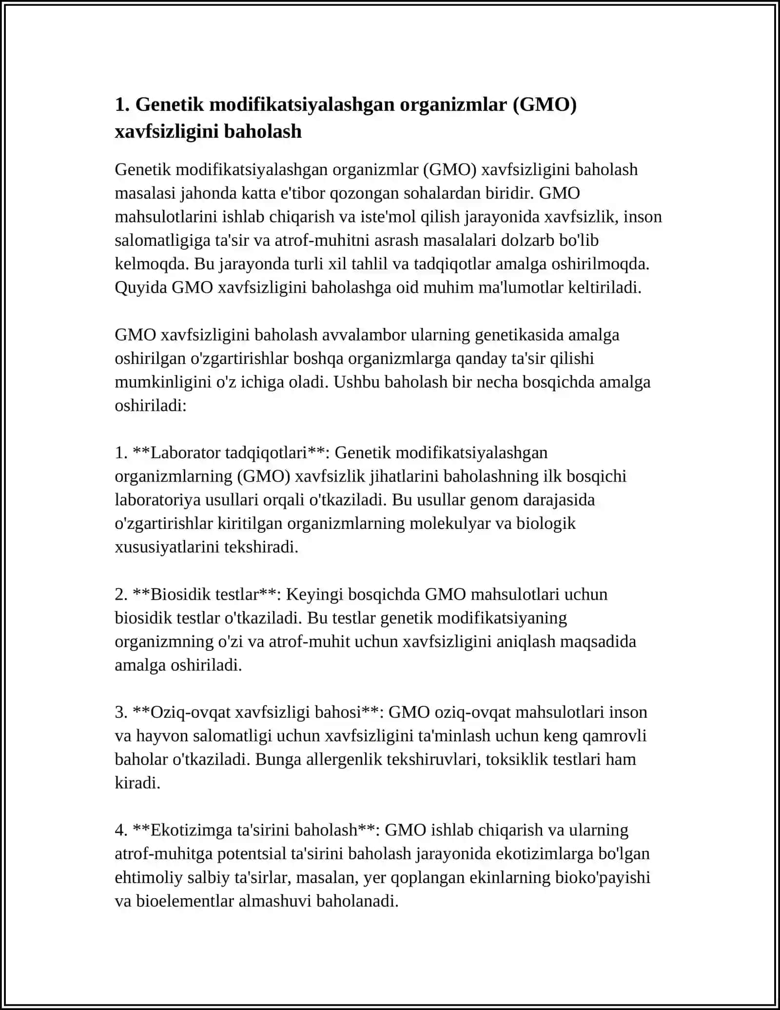 GENETIK MODIFAKATSIYALASHGAN ORGANIZMLARNING ILMIY ASOSLANGAN XAVFLARINI HISOBGA OLISH 3