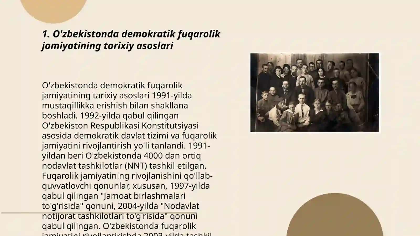 O'zbekistonda demokratik fuqarolik jamiyati asoslarining shakllanishi va amalga oshirilgan siyosiy islohotlar 3