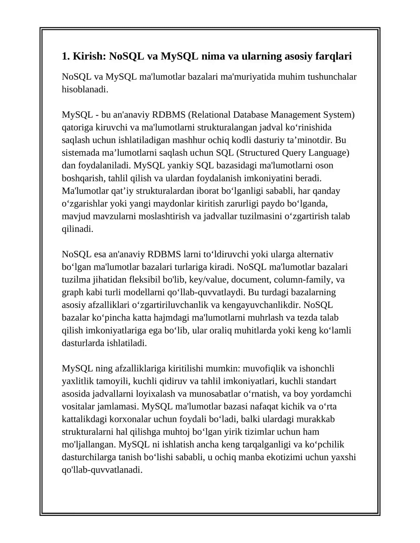 NOSQL VA MYSQL BO'YICHA TAHLILIY TAQDIMOT 3
