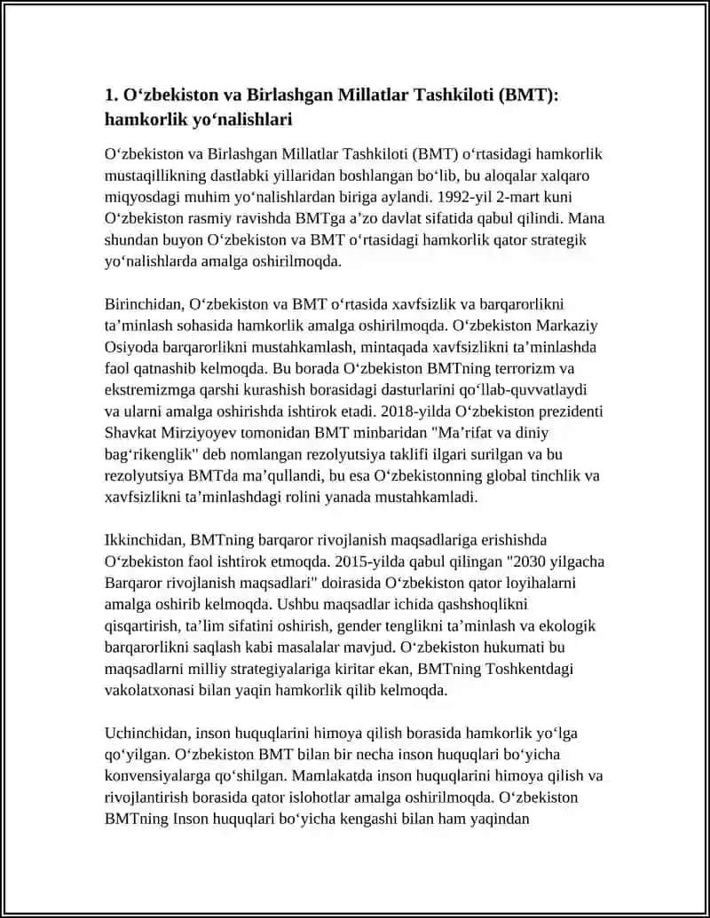 O‘zbekistonning Xalqaro Tashkilotlar bilan Hamkorlik Aloqalari 3