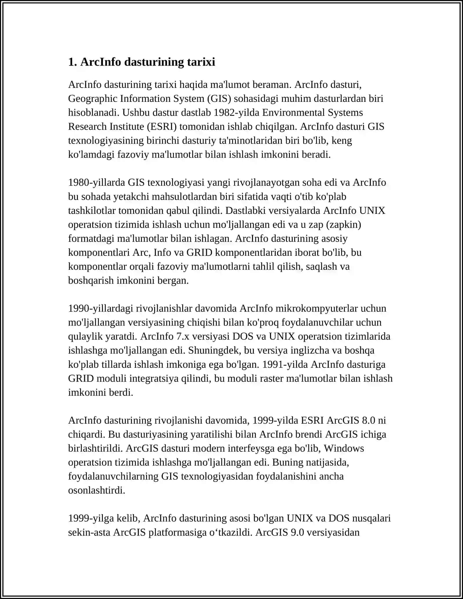 ARCINFO GEOGRAFIK AXBOROT TIZIMI HAQIDA 3
