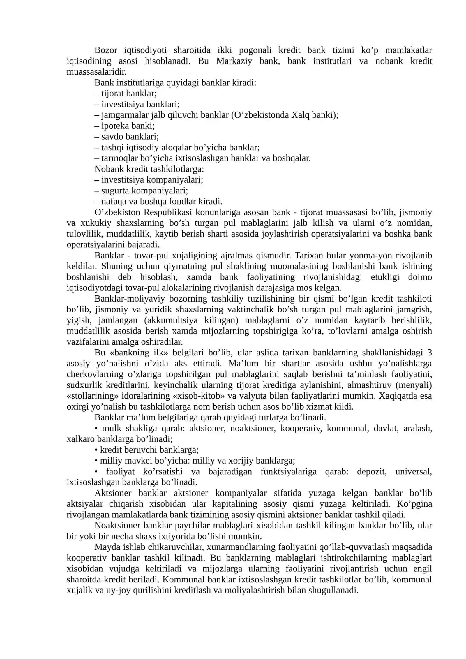 BANKLARNING KELIB CHIQISHI VA BANK TIZIMI. O’ZBEKISTON RESPUBLIKASIDA BANK TIZIMI VA UNING TARKIBI. 3