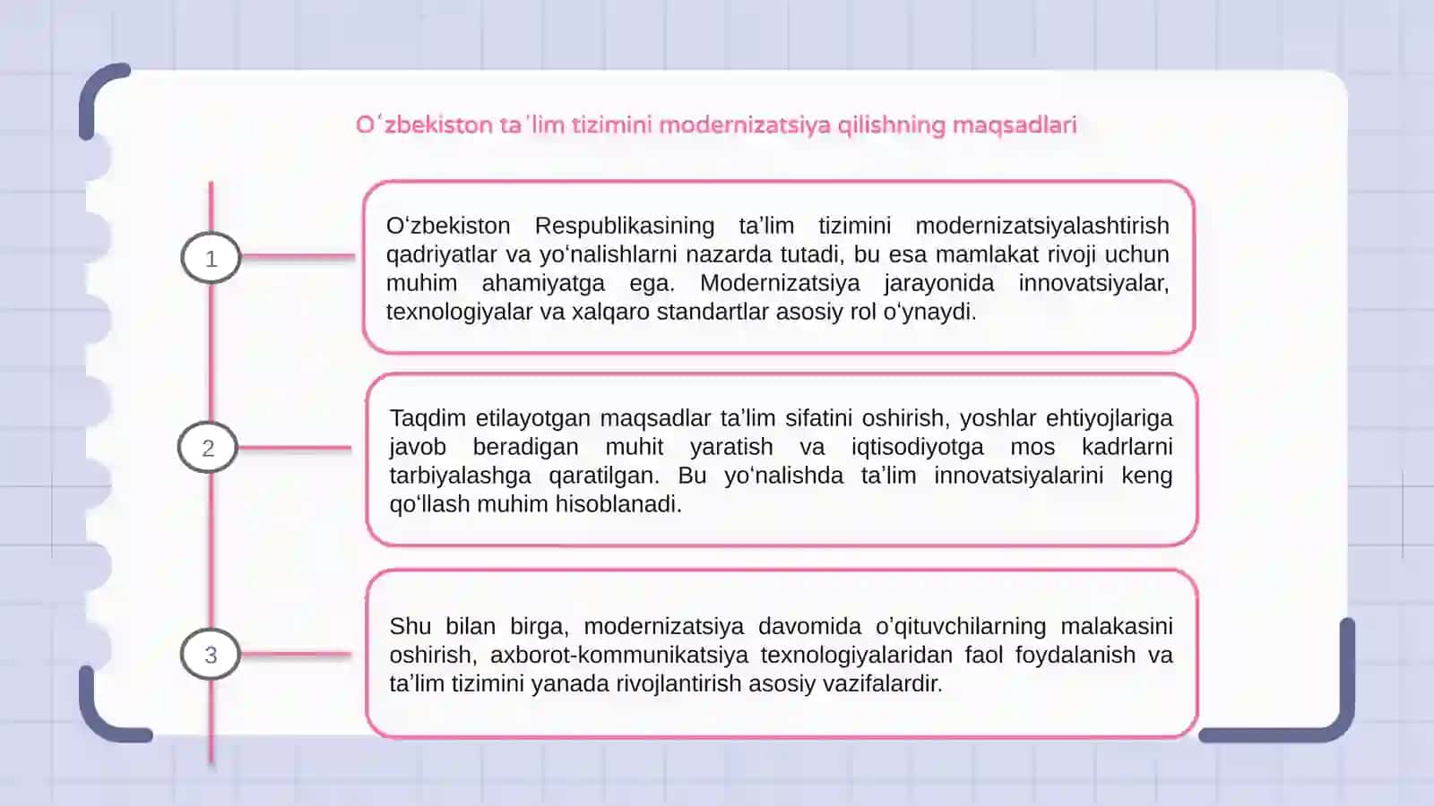 Oʻzbekiston Respublikasi taʼlim tizimini modernizatsiyalashtirishning qadriyatlari yoʻnalishlari 3