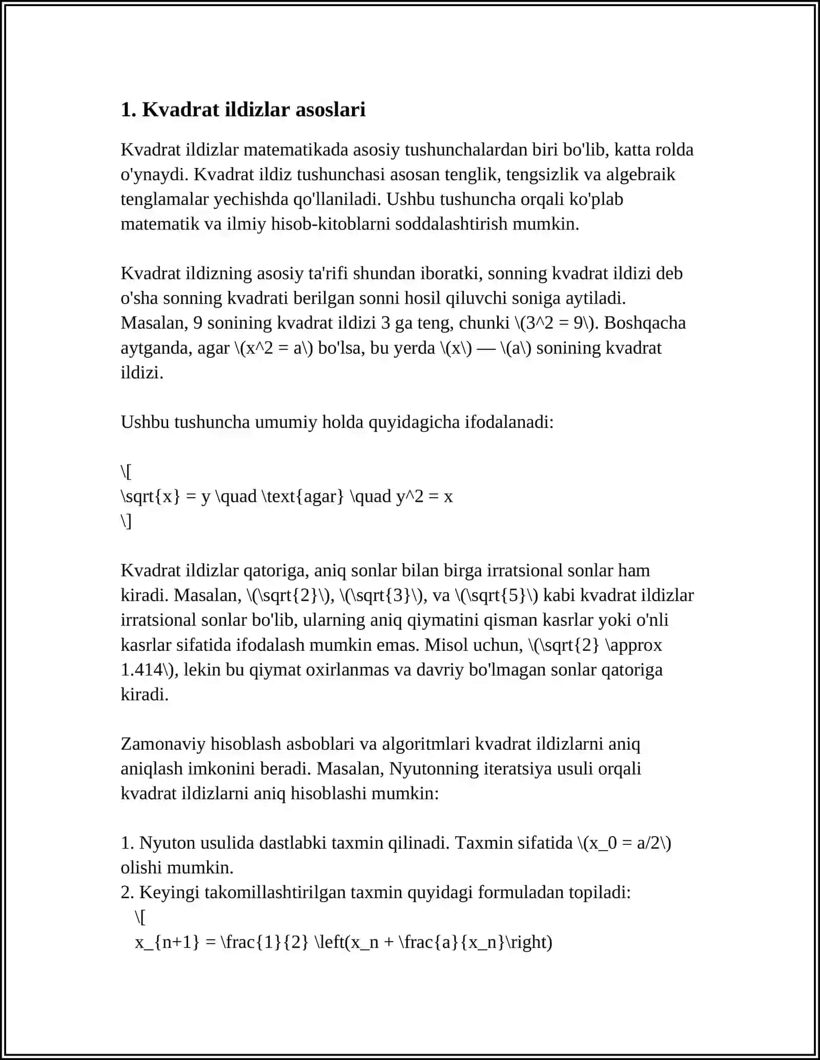 Kvadrat Ildizlar Usuliga Doir Masalalar Yechish 3