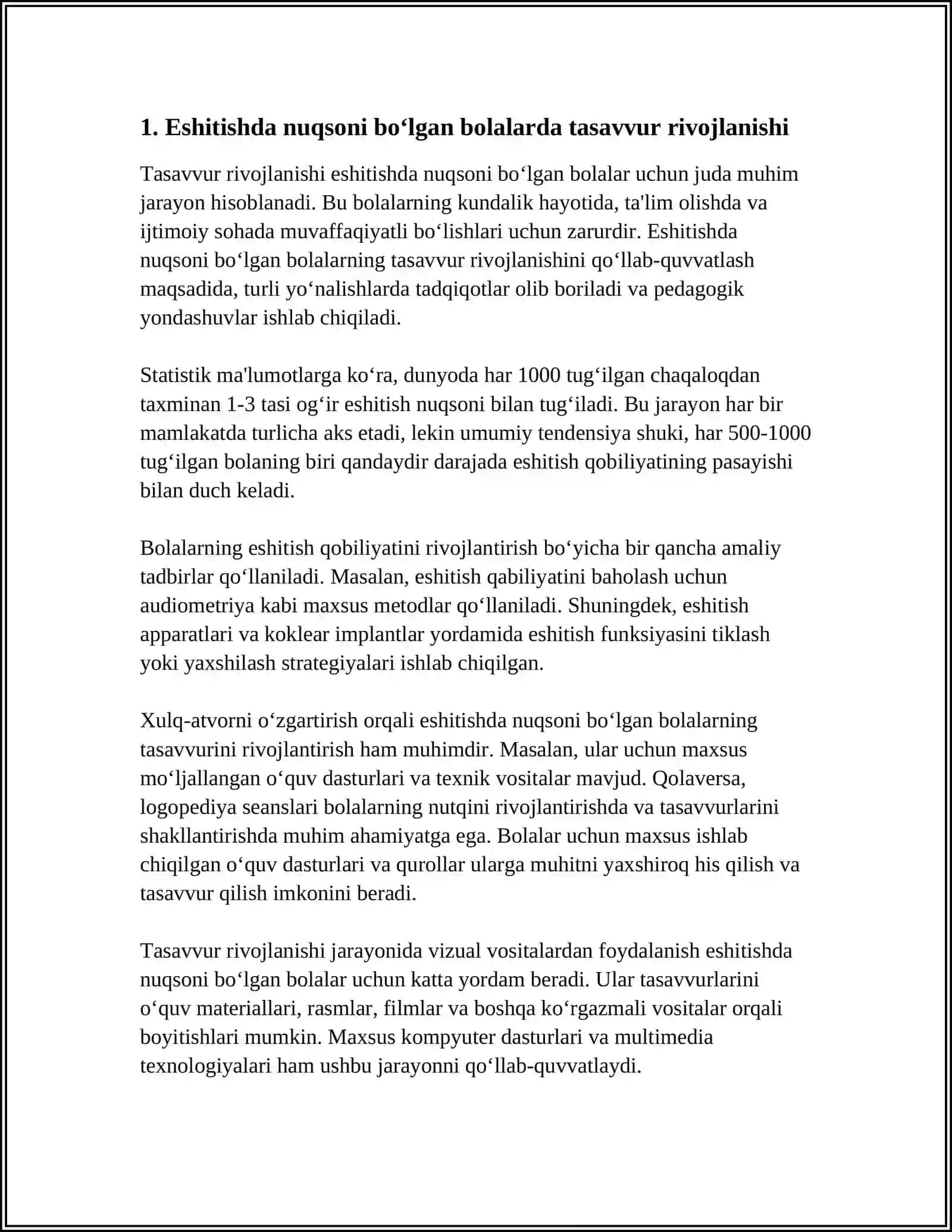 ESHITISHDA NUQSONI BOʻLGAN BOLALARNING TASAVVUR VA HAYOL XUSUSIYATLARI 3