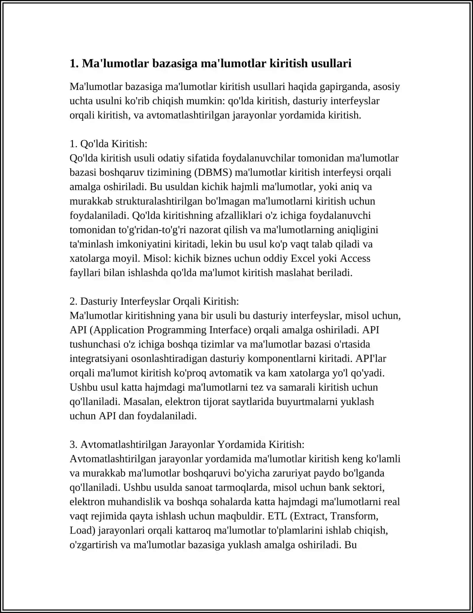 MAʼLUMOTLAR BAZASIGA MAʼLUMOTLAR KIRITISH 3