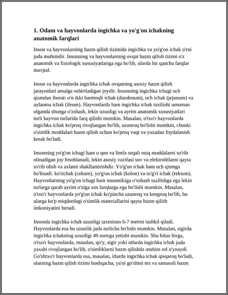 ODAM VA HAYVONLAR INGICHKA VA YO'G'ON ICHAGIDA OVQAT HAZM BO'LISHINI OʼZIGA XOSLIGI 3