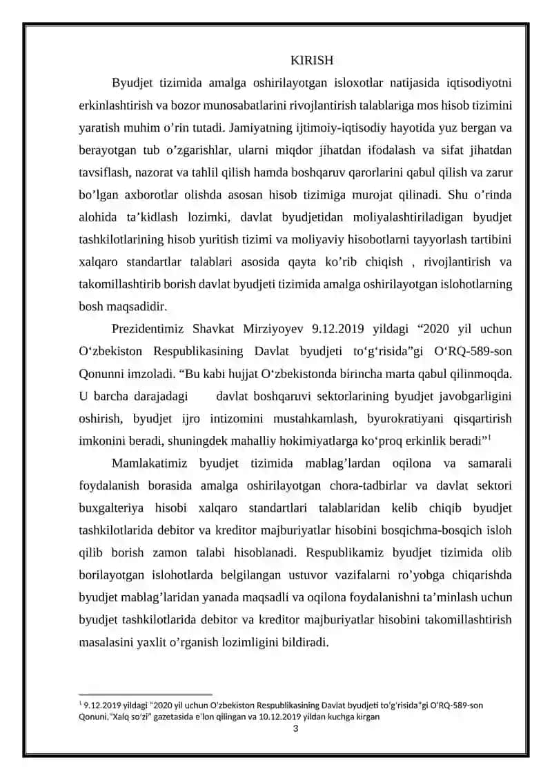Byudjet tashkilotlarida byudjet mablag’lari bo’yicha turli debitor va kreditorlar bilan hisoblashuvlar hisobi hamda nazoratini tashkil etish 3