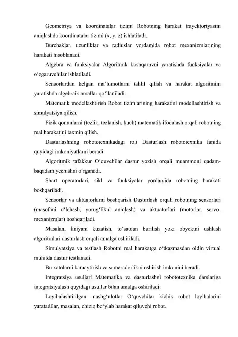 ROBOTOTEXNIKA FANLARINI O‘QITISHDA MATEMATIKA VA DASTURLASH INTEGRATSIYASI 3