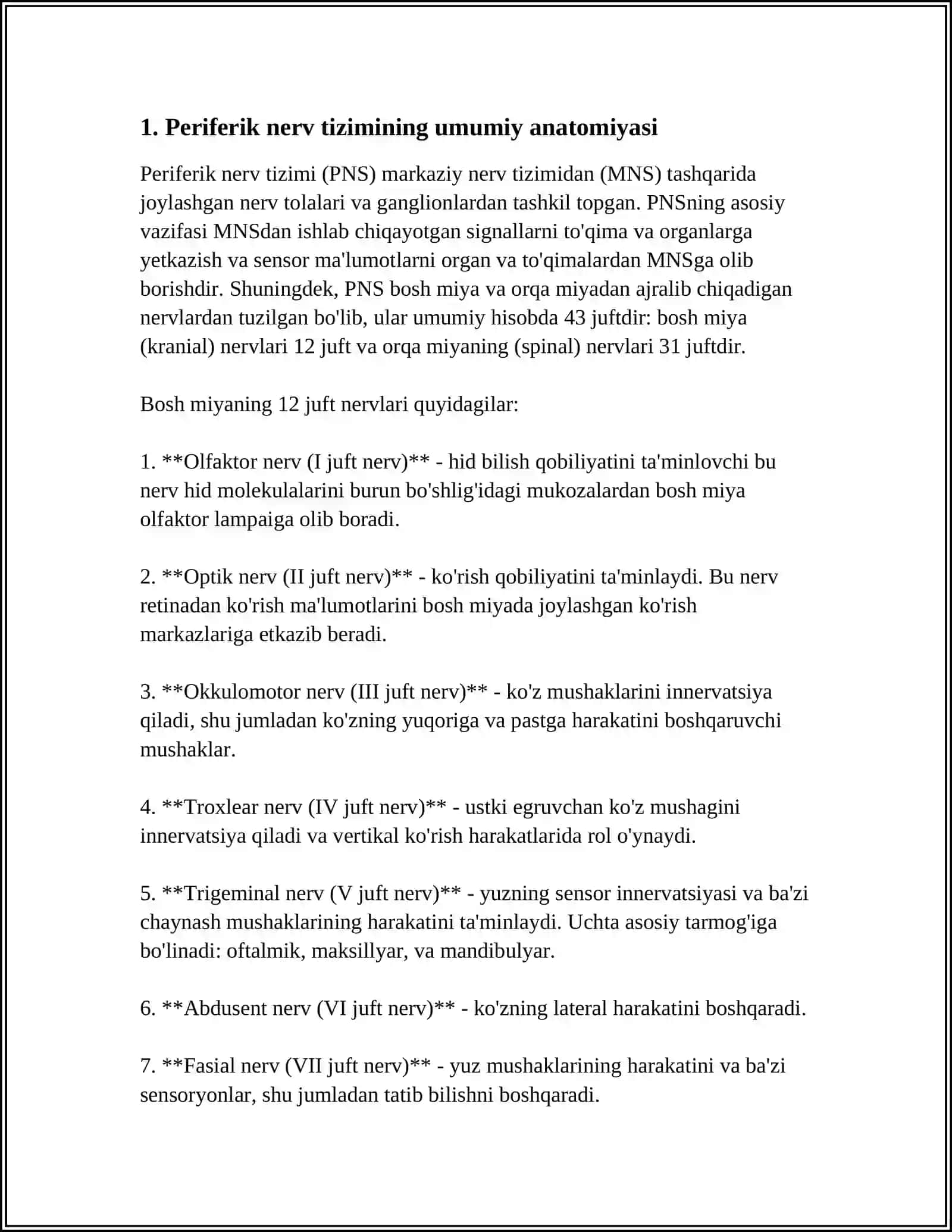PERIFERIK NERV SISTEMASINING ANATOMIYASI BOSH MIYA 12 JUFT NERVLARI ORQA MIYADAN CHIQUVCHI 31 JUFT SEGMENTLARI 3