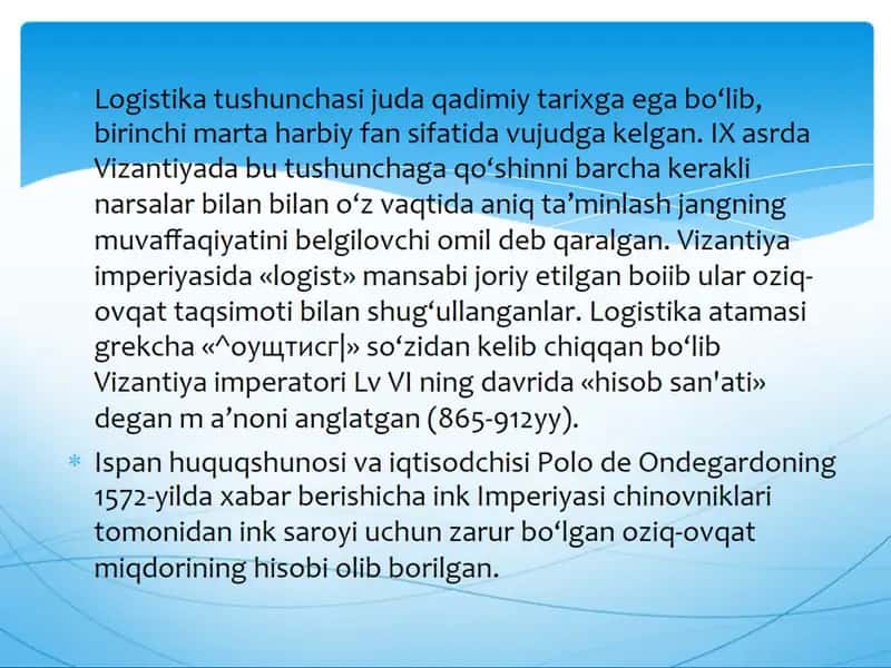 Logistikaning rivojlanish bosqichlari 3