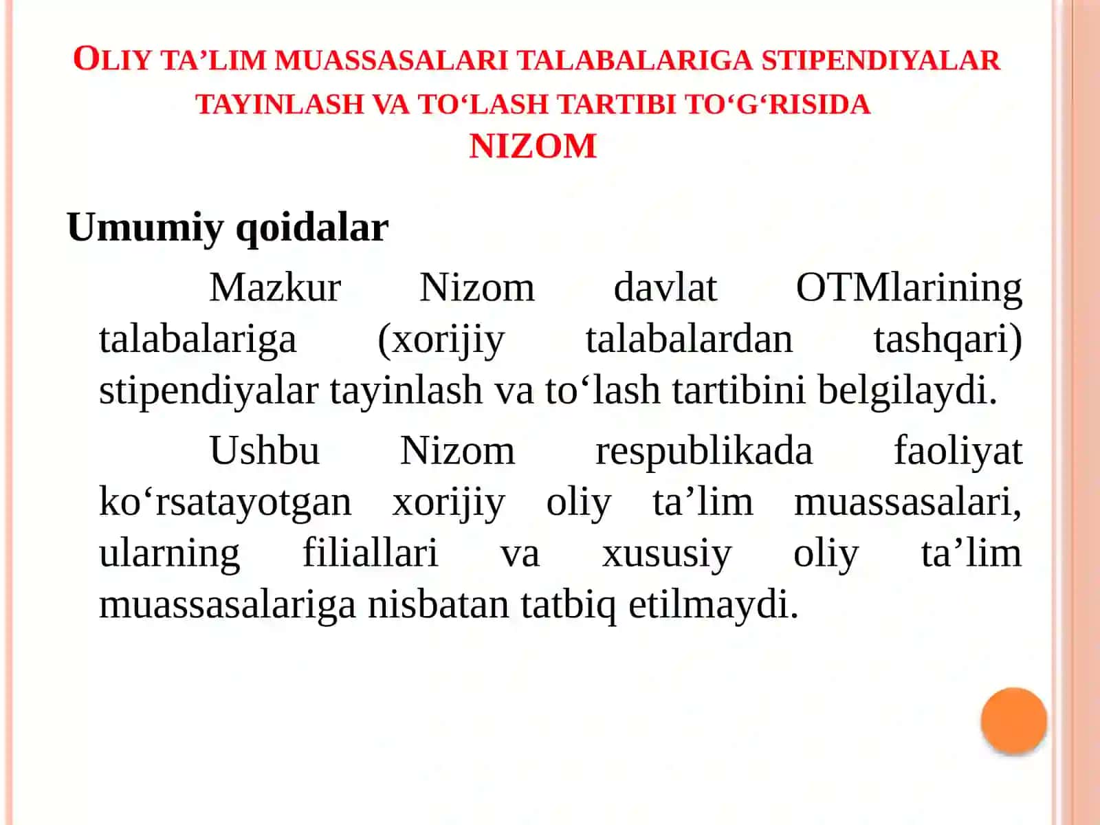 OLIY TA`LIM MUASSASALARIT ALABALARIGA STIPENDIYALAR TAYINLASH VA TO‘LASH TARTIBI 3