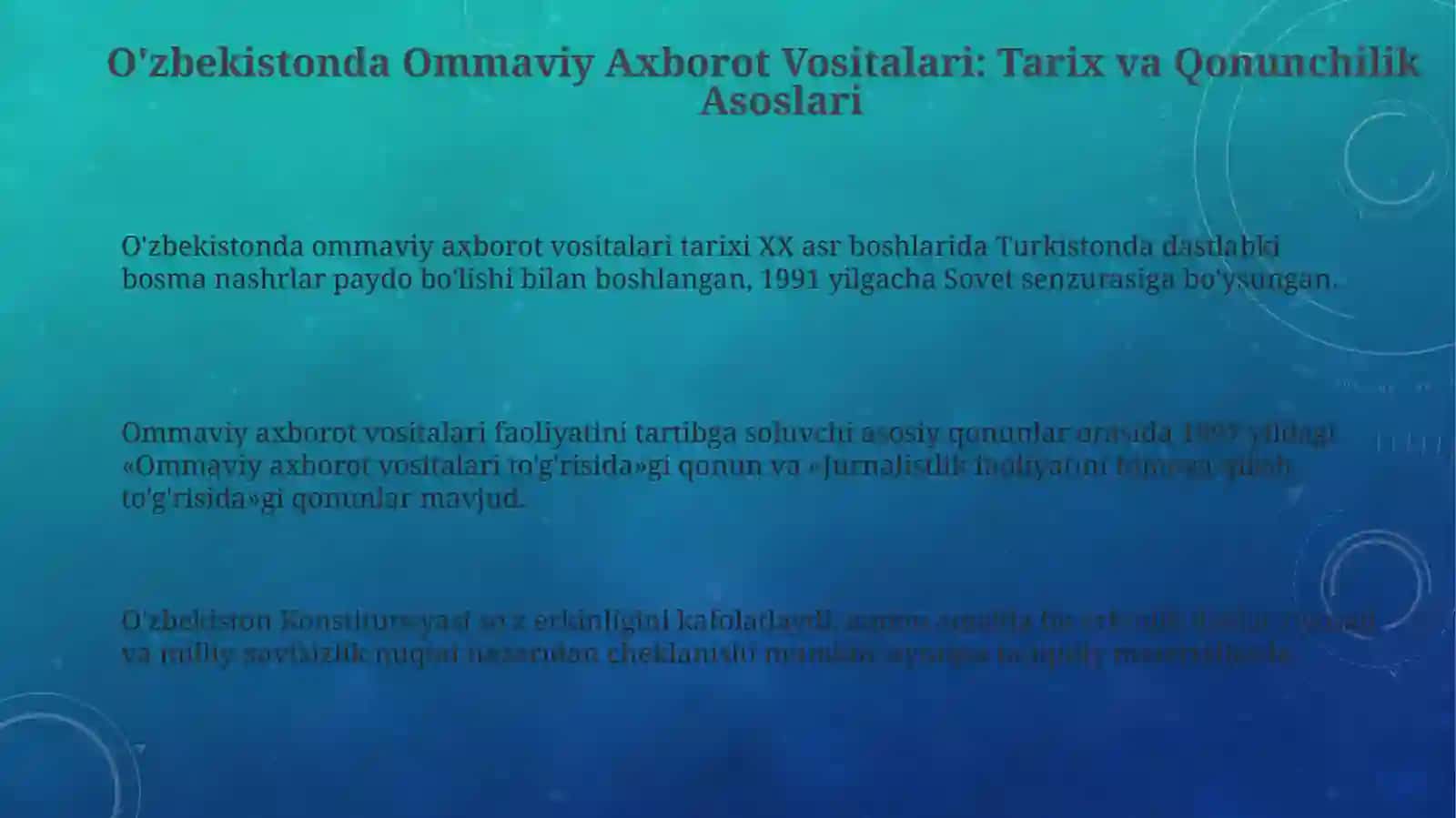 O'zbekistonda Ommaviy Axborot Vositalari: Tarix va Qonunchilik Asoslari 3