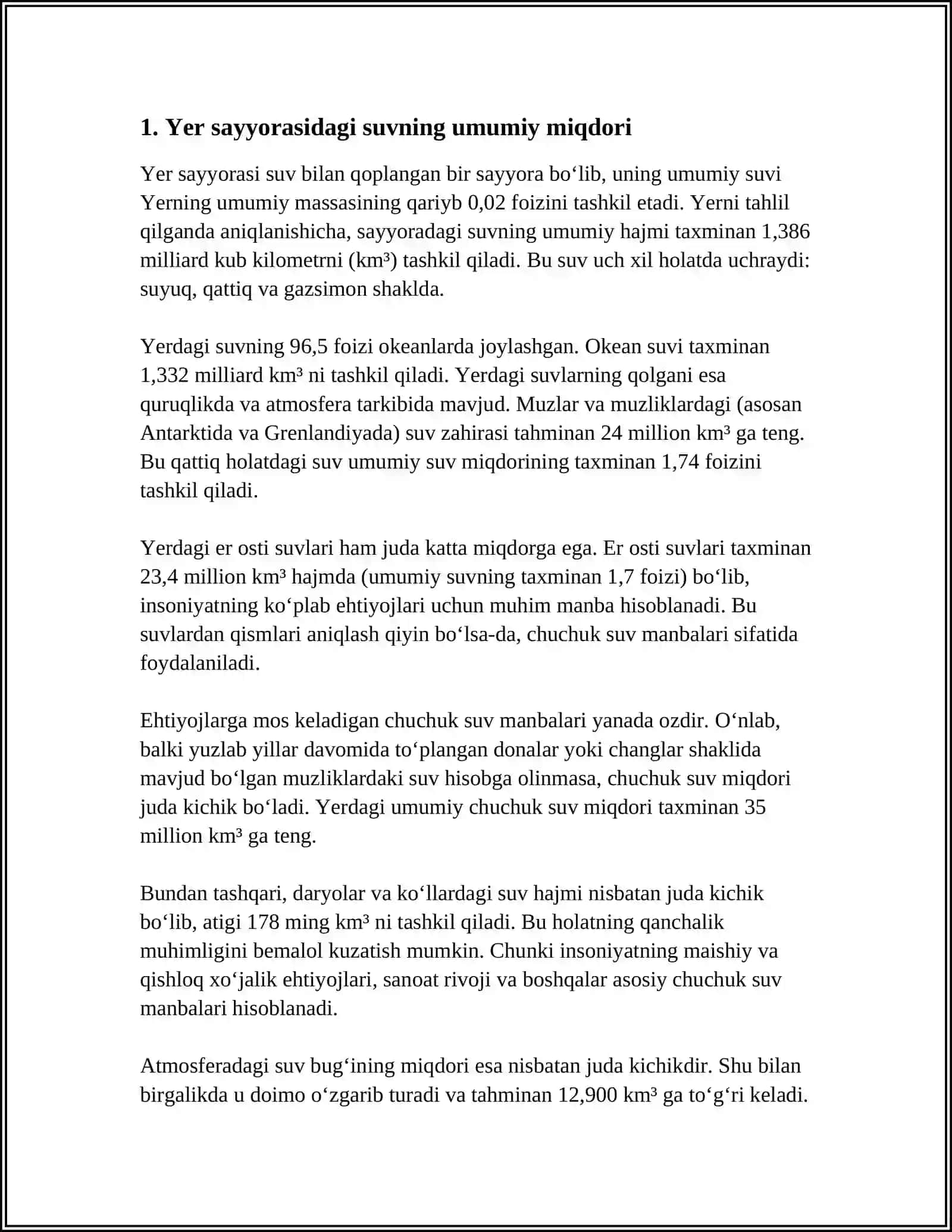 YER SAYYORASIDAGI SUV VA UNING XOSSALARI, TABIATDA AYLANISHI 3