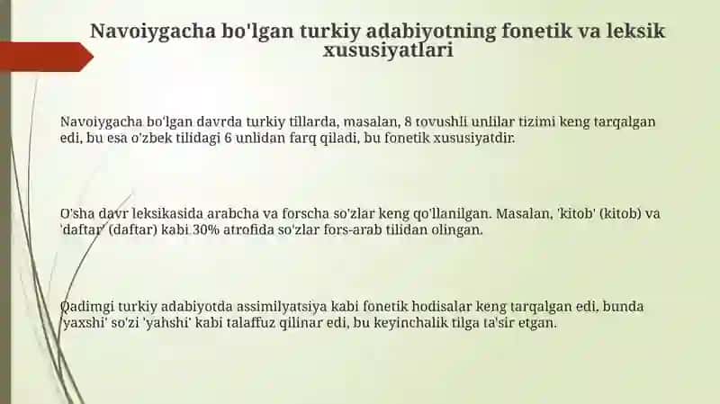 Navoiygacha yashab ijod etgan turgigòy ijodkorlarning asarlari tili 3