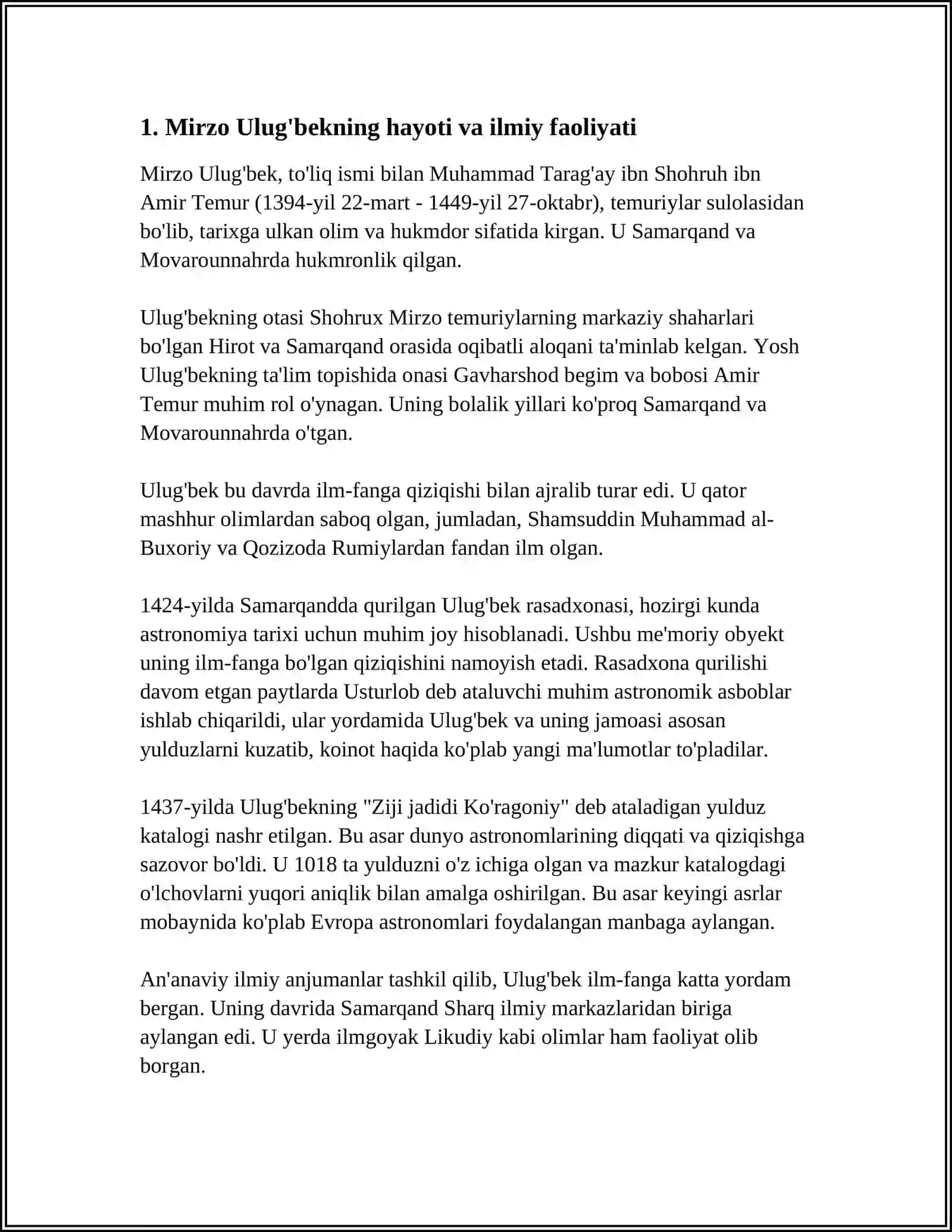MIRZO ULUG'BEKNING JAHON ILM-FANI RIVOJIDA TUTGAN O'RNI 3