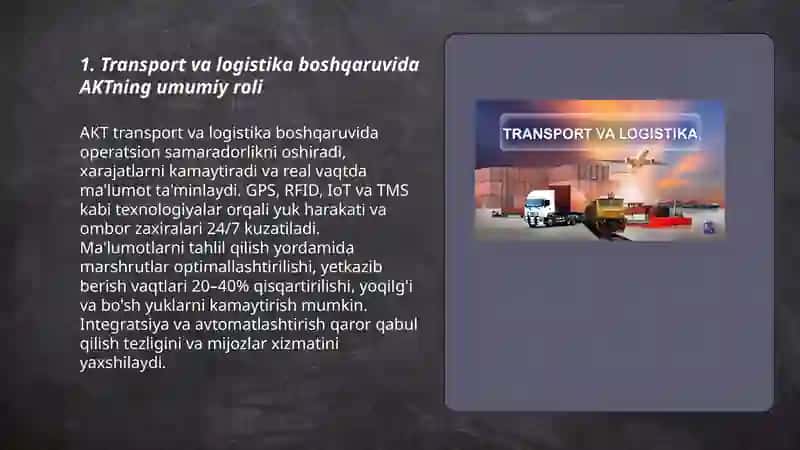 Transport va logistika sahosida AKTning o'rni 3
