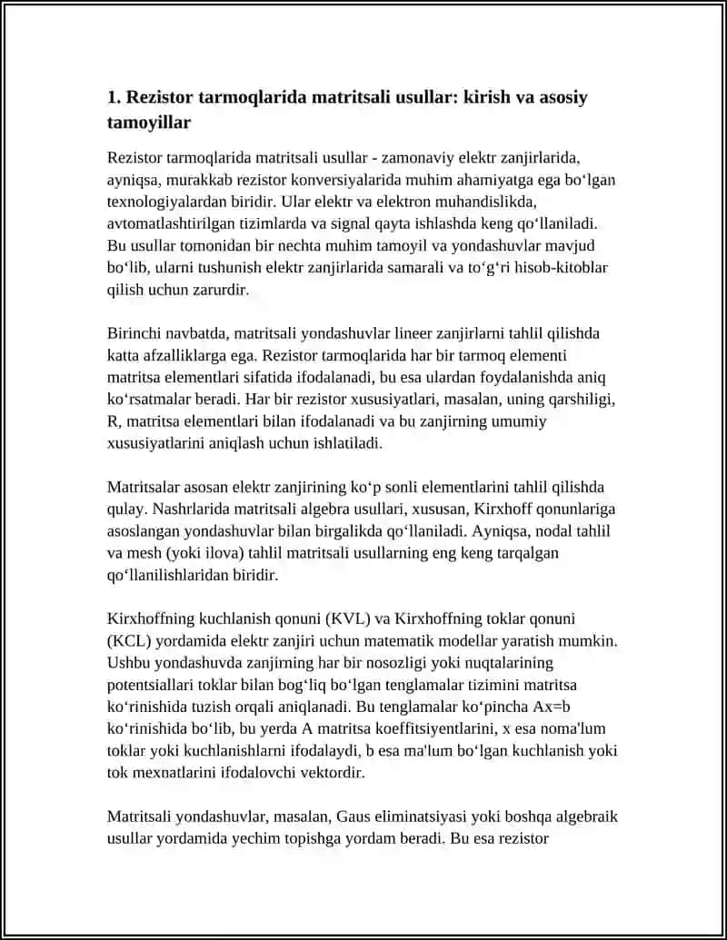 ELEKTR ZANJIRLARIDA REZISTOR KONVERSIYALARI BILAN SHUG‘ULLANISHDA MATRITSALAMING QO‘LLANILISHI 3