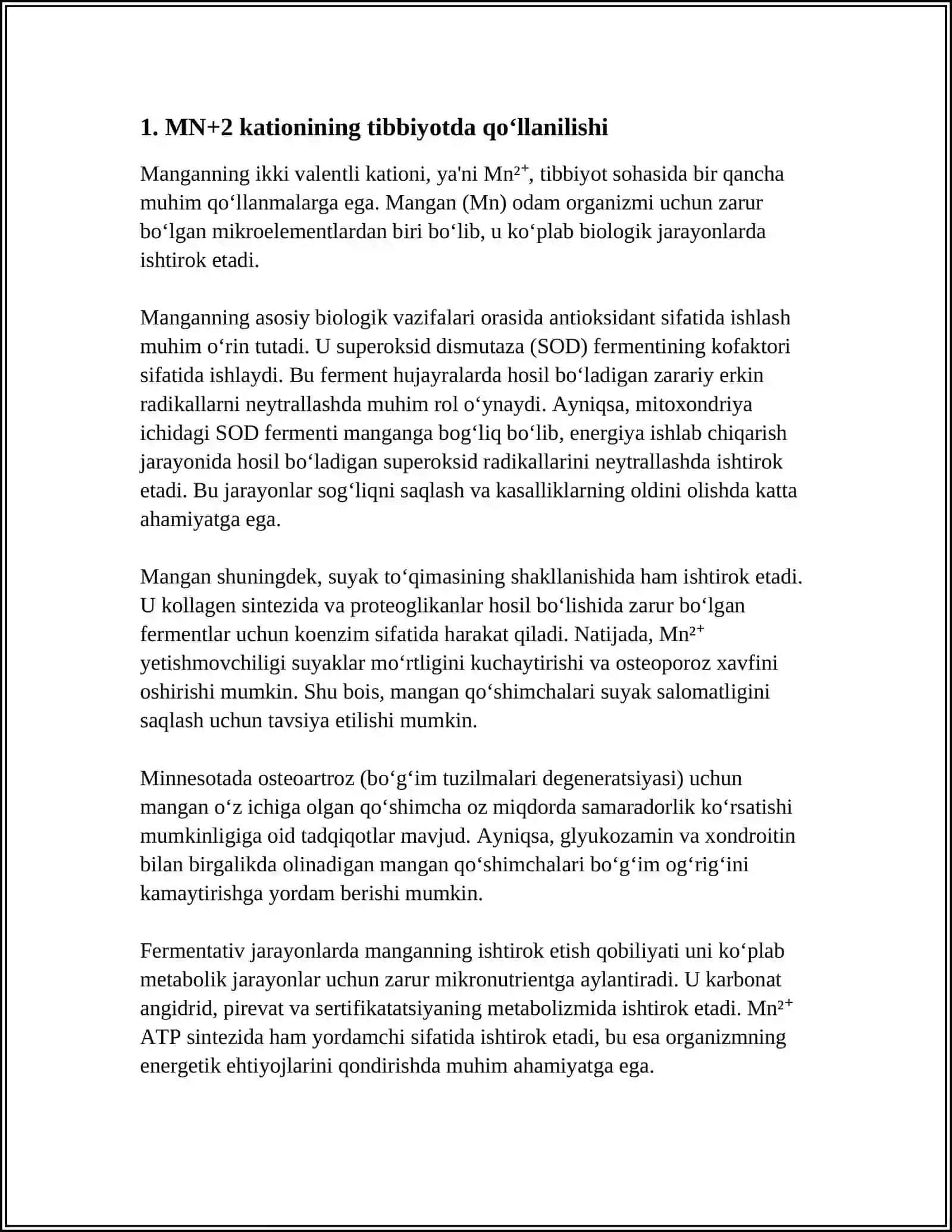 MN+2 KATIONINI TIBBIYOTDA QO’LLANISHI VA ANALITIK REAKSIYALARI 3