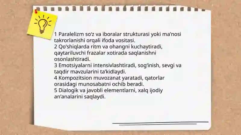 Paralelizm -oʻzbek xalq qoʻshiqlarining tarkibiy qismi sifatida 3